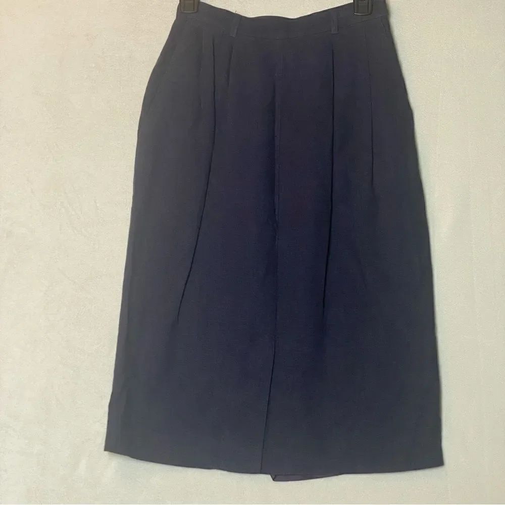 J.G. Hook Vintage Linen Blend Dark Blue Skirt Size 8